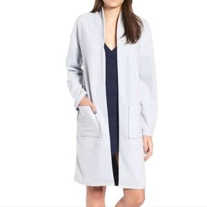 Leith/Nordstrom Open Front Shawl Collar Pale Gray Lightweight Midi Coat - Size L